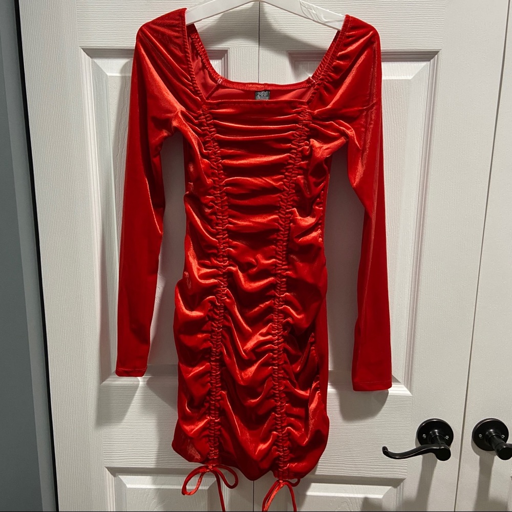 Wild Fable Velvet Red Bodycon Dress Adjustable Stretch